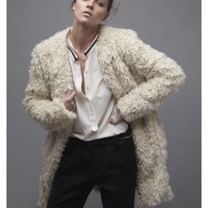 ZADIG & VOLTAIRE Teddy Bear "Louisy" Cream White Faux Fur Coat XS